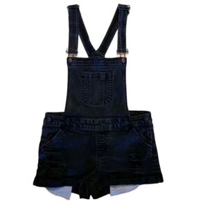 Wax Jean Skatercore Shortalls Distressed Stretch Black Denim Bib Overall Shorts
